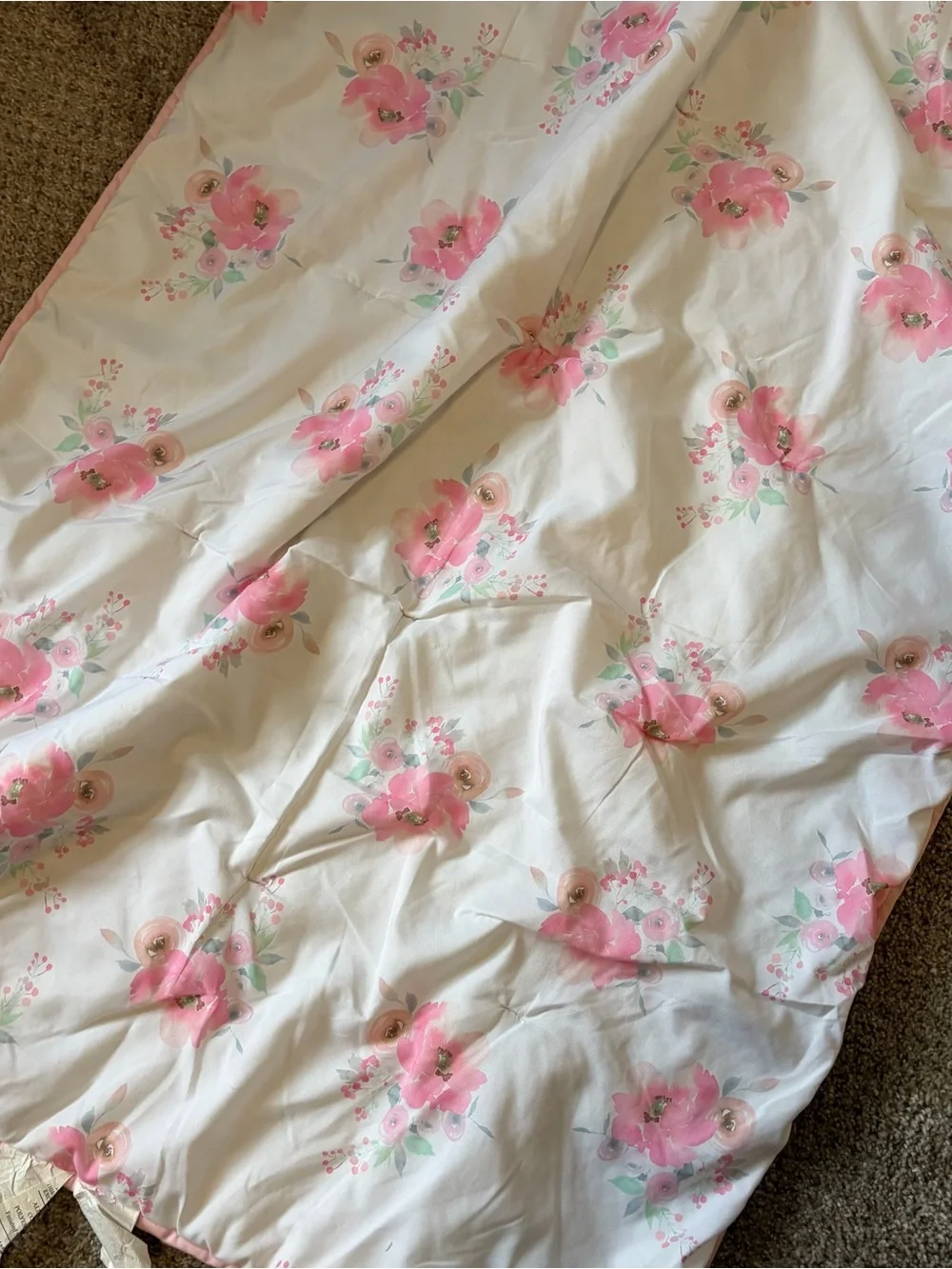 Reversible Floral Pink and Cream baby quilt Bedding